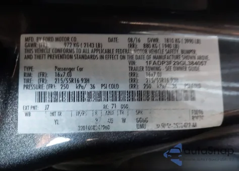 2016 Ford Focus Se from USA, damaged, VIN 1FADP3F29GL384057